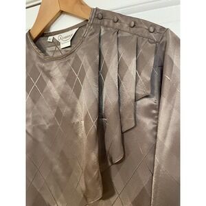 Vintage 80s Womens S‎ 6 Ruffle Detail Long Sleeve Top Alexandria Diamond Print